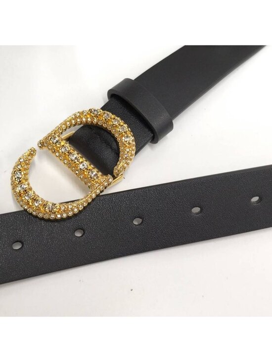Dior Belt Logo Line Stone Leather Black List 75 main image 9